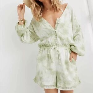 Aerie Green Relaxed Fit Long Sleeve Romper Small